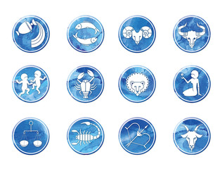 Wall Mural - Set of 12 watercolor signs of the zodiac. Watercolor texture. Horoscope. Isolated on white background