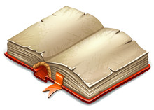 Isometric Magic  Book For Computer Game. Old Sheets Rice Paper. Fairy Tale Icon In Cartoon Style. Isolated Vector Illustration.