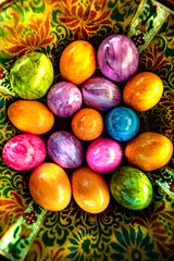 Wall Mural - colorful easter eggs in a beautiful bowl