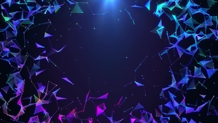 Wall Mural - Poligonal neon network background. Abstract colorful triangular forms. Geometric motion design footage with low poly space. VJ backdrop for party, presentation or intro. 3D animation