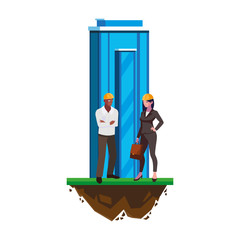 Poster - afro male builder with female engineer with building