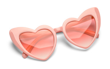 Wall Mural - Folded Pink Heart Sunglasses Isolated on White Background.