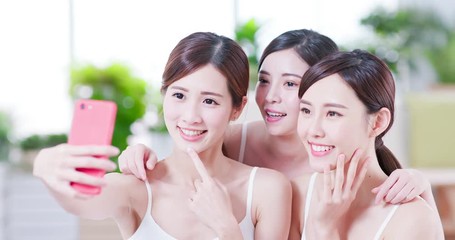 Poster - asian womans take selfie happily