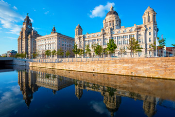 Wall Mural - Liverpool Pier Head with the Royal Liver Building, Cunard Building and Port of Liverpool Building 