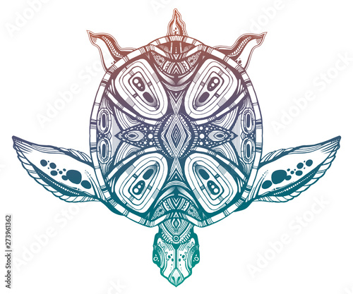 Fotomural Ornate tribal sea turtle in indigenous Polynesian style.