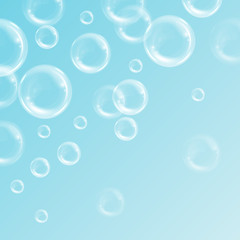 Wall Mural - Realistic transparent floating soap bubbles. Design element for advertising booklet, flyer or poster