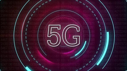 Poster - Binary codes and 5G written in the middle of a futuristic circles