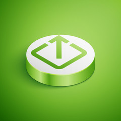 Poster - Isometric Open in new window icon isolated on green background. Open another tab button sign. Browser frame symbol. External link sign. White circle button. Vector Illustration