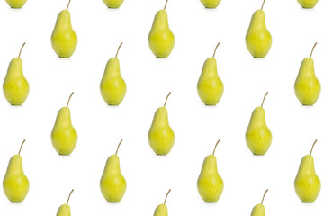 Wall Mural - Pattern yellow ripe pear on white background.