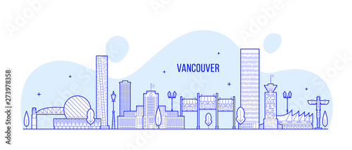 Cuadros en Lienzo Vancouver skyline Canada city linear art vector