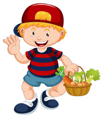 Wall Mural - Cute boy with vegetable basket