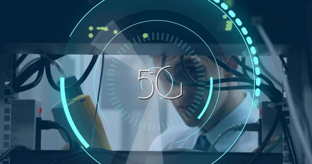 Poster - Technician and 5G written in the middle of a futuristic circles 4k