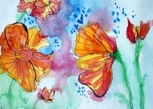 Drawing Of Bright Positive Colourful Red Flowers