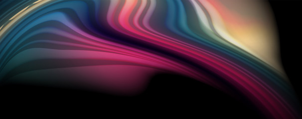 Modern rainbow liquid color flow colorful poster. Wave Liquid shape in black color background. Abstract composition