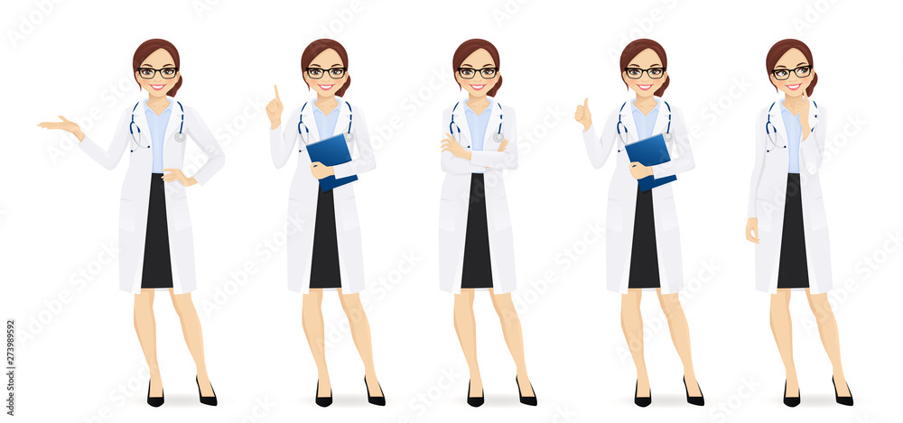 Female doctor set in different poses isolated vector illustartion Stock ...