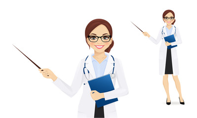 Wall Mural - Female doctor showing something with pointer stick isolated vector illustartion