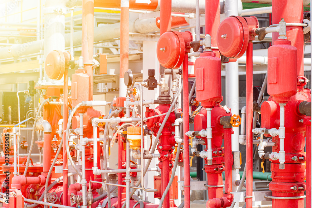 Pipe rack and control of the industrial fire protection system. Stock ...