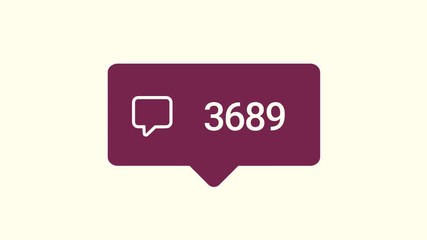 Poster - Modern comment violet icon with reducing number on white background, fame and marketing concept. Animation. A sign that symbolizing sympathy with social networks, social media.