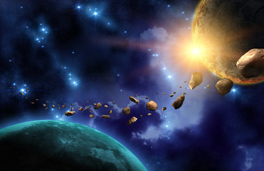Wall Mural - exoplanets and asteroids in deep space with stars. elements of this image furnished by nasa