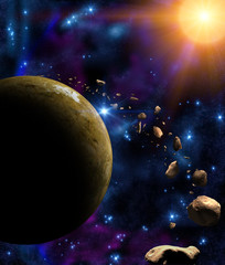 Wall Mural - exoplanets and asteroids in deep space with stars. elements of this image furnished by nasa