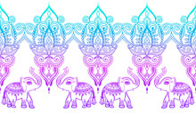 Indian Floral Pattern With Elephant, Henna Mehndi Tattoo Design