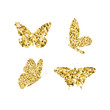 © MySunShine - Set gold glitter butterflies. Beautiful spring, summer golden sequins silhouettes on white background. Icons different shapes wings, for fashion, ornaments, tattoo. Vector illustration.