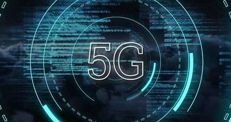 Poster - 5G written in the middle of a futuristic circles and program codes 4k