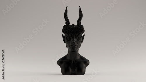 Leinwand Poster  Black Antique Horned Demon Queen Statue Bust Front View 3d illustration 3d rende