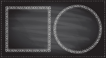 Wall Mural - simple doodle frames set on a chalkboard, marine style with ropes
