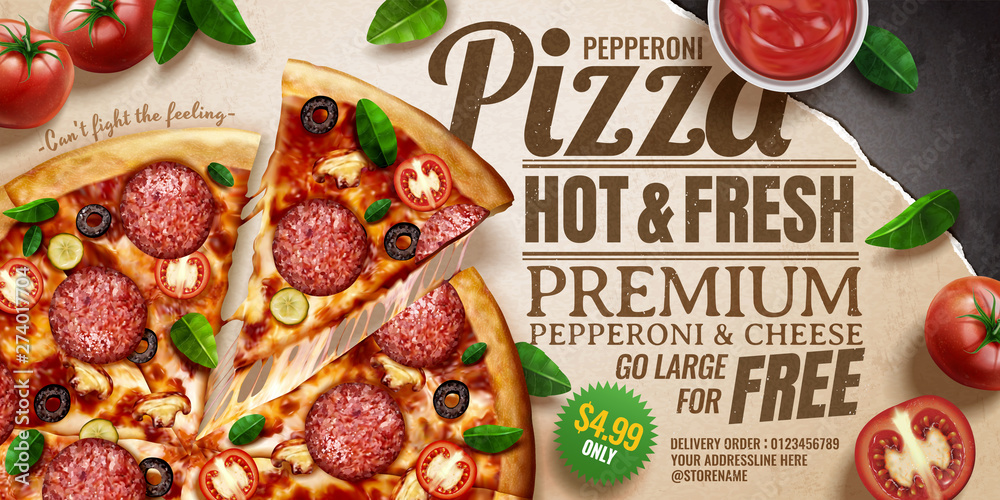 Pepperoni pizza ads - obrazy, fototapety, plakaty 