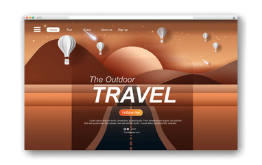 Wall Mural - illustration of landscape with road to mountains across a dry desert.light star fall at balloons tim