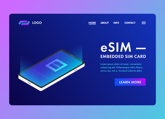 Poster - eSIM - Embedded-SIM card isometric 3D landing template page concept