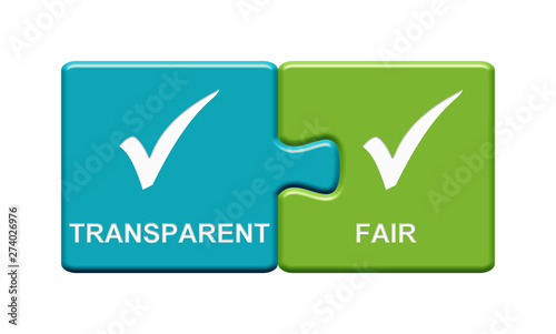 2 Puzzle Buttons zeigen Transparent und Fair Tableau sur Toile