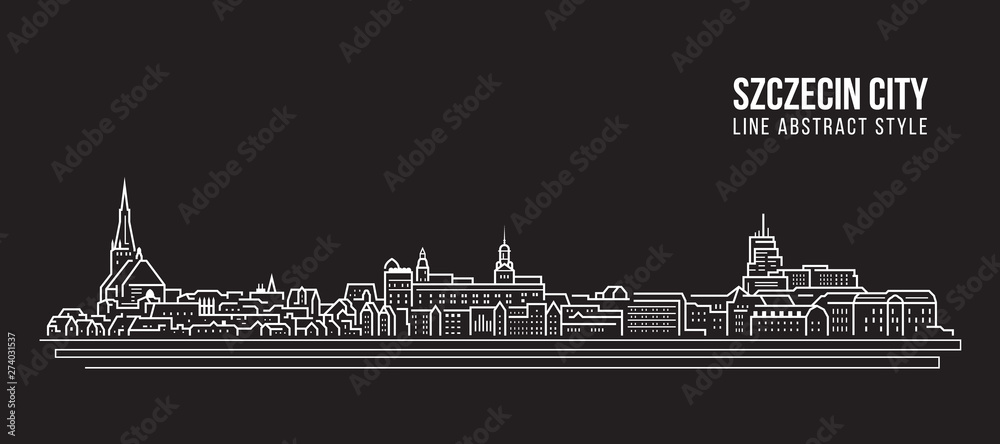 Cityscape Building Line art Vector Illustration design - Szczecin city - obrazy, fototapety, plakaty 