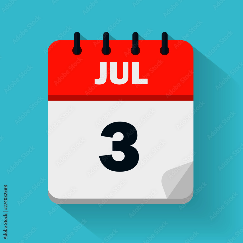 July 3rd. Daily calendar icon in vector format. Date, time, day ...