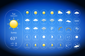 Wall Mural - set weather icons. all icons for weather with sample of use. vector, eps 10.
