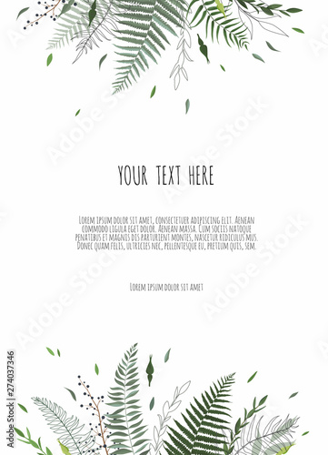 Green leaves border isolated on white background.