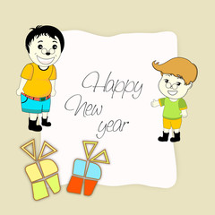 Poster - Happy New Year celebration with cartoon.