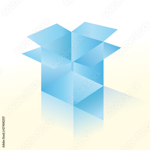 Transparent glass box in 3D with reflects.