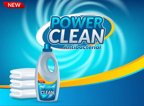 Powder laundry detergent advertising poster. Vector realistic illustration