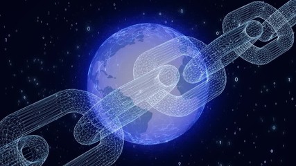 Conceptual business blockchain chain cyberspace computer network.