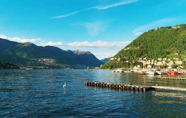 Wall Mural - Beautiful summer Como lake landscape view in Italy.