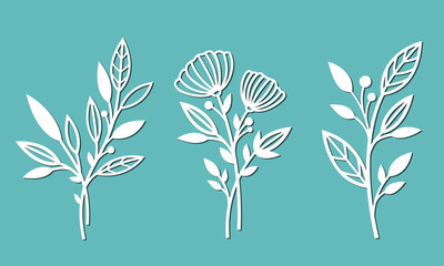 Wall Mural - Branches with flowers and leaves. Patterns for decoration. Elements for cutting out of paper, plotter or laser cutting.