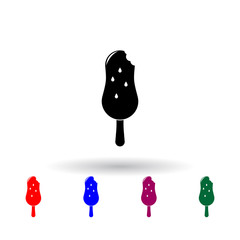 Poster - bitten ice cream on a stick multi color icon. Elements of beach holidays set. Simple icon for websites, web design, mobile app, info graphics