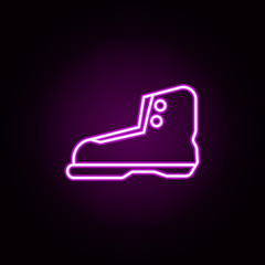 Poster - boot neon icon. Elements of camping set. Simple icon for websites, web design, mobile app, info graphics