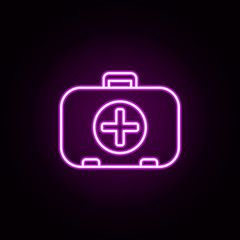 Poster - first-aid kit neon icon. Elements of camping set. Simple icon for websites, web design, mobile app, info graphics