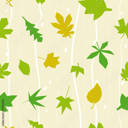 Seamless autumm background with leaves and stripes.