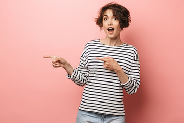 Poster - Portrait of a pretty brunette girl wearing casual clothing