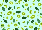 Fototapeta  - Background with kiwi and leaves