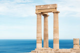 Fototapeta  - Travel landmarks and archeological sites. Great view of Acropolis ruins in Lindos at the Rhodes island.